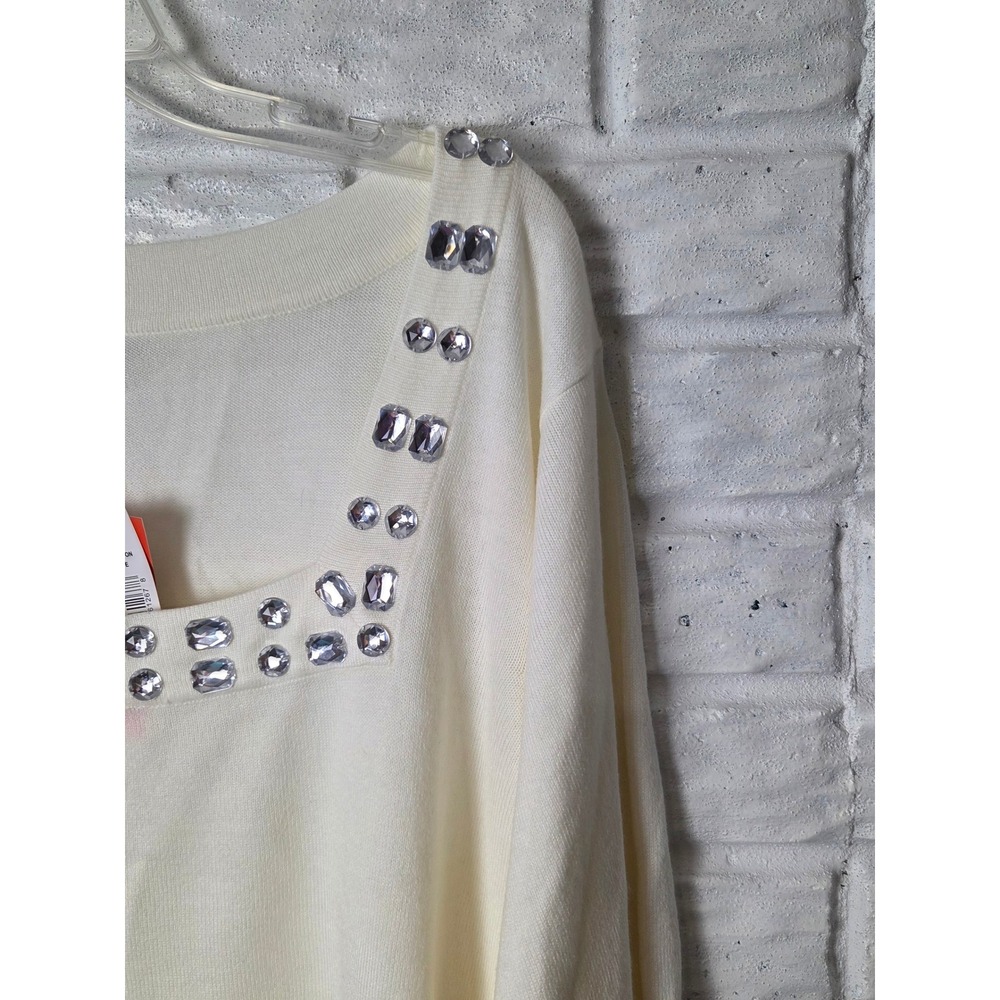Women's 5X C.D. Daniels lightweight sweater Cream rhinestone gems 3/4 sleeve NWT - Picture 3 of 8